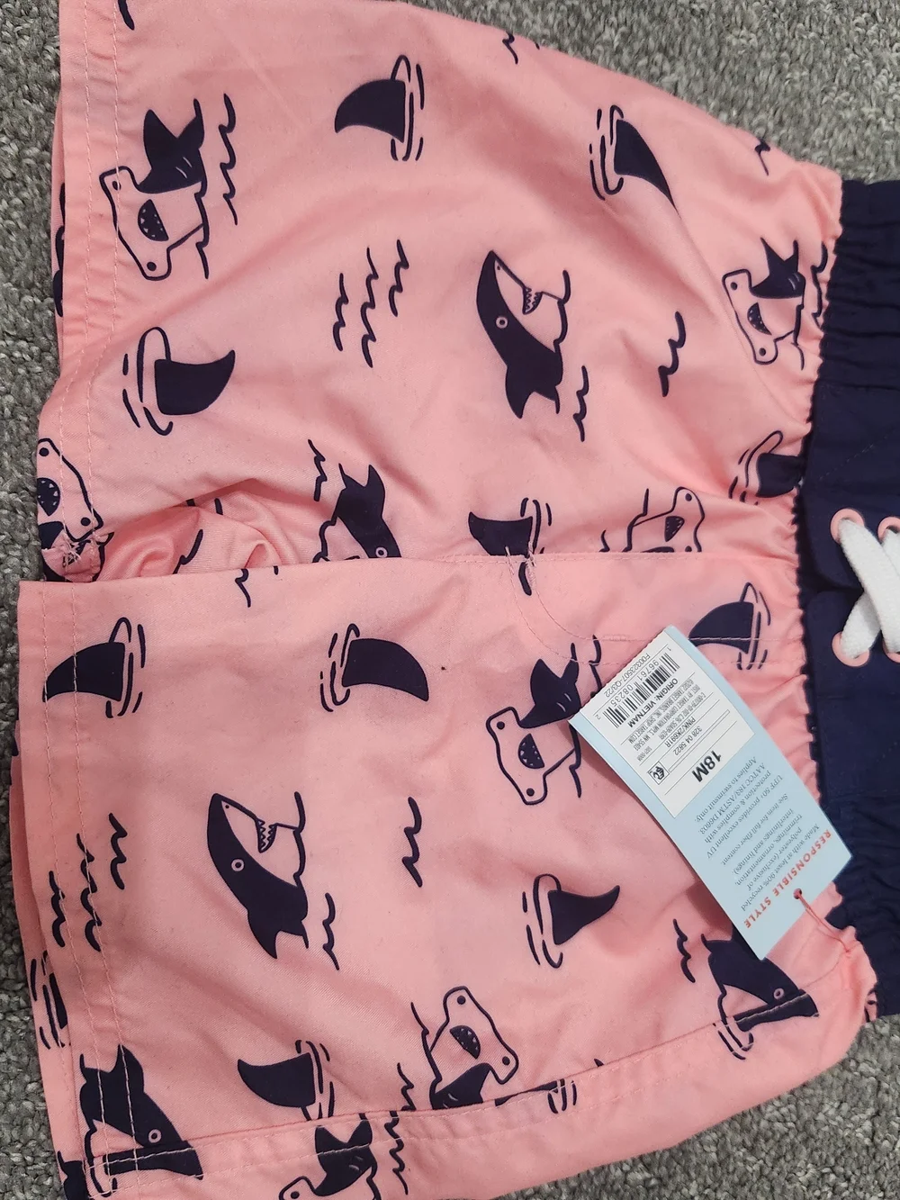 Kids Pink Swim Shorts with Navy Whale Print 18mth